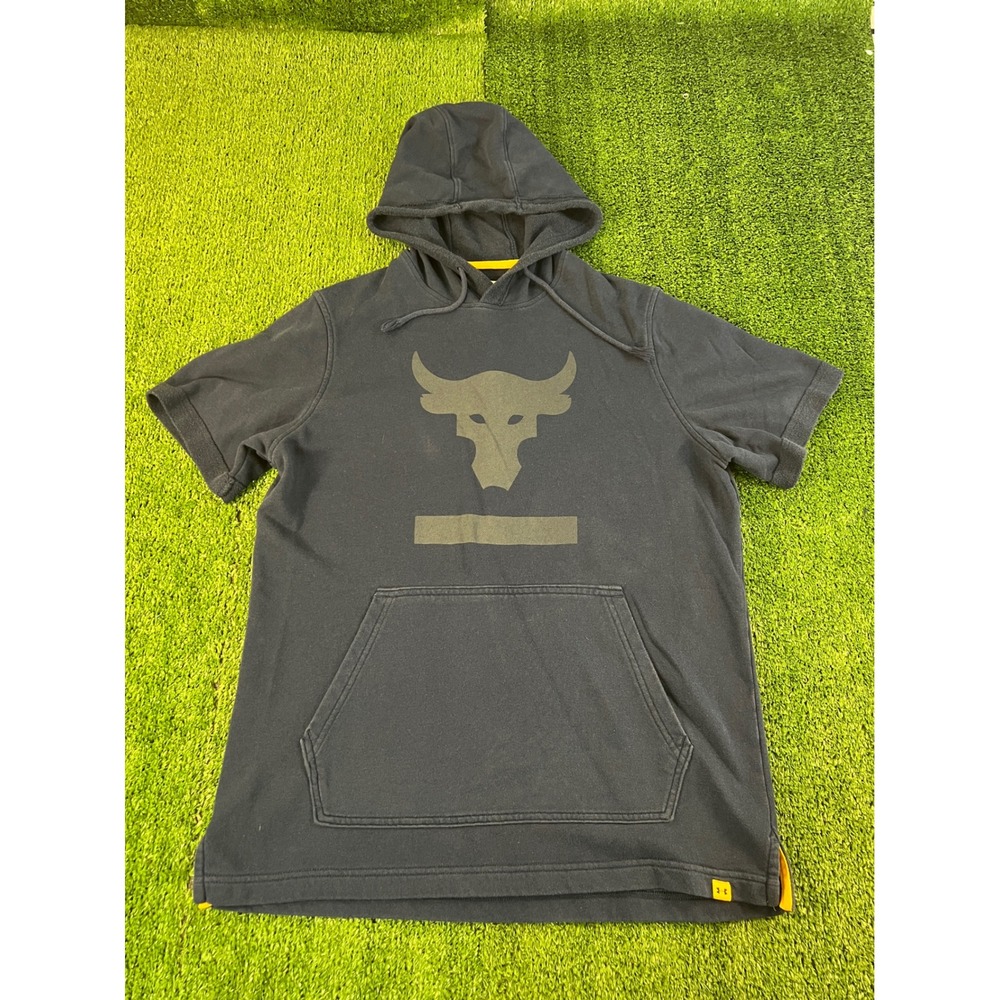 Under Armour Project Rock Mens Navy Blue Short Sleeve Brahma Bull Hoodie Medium